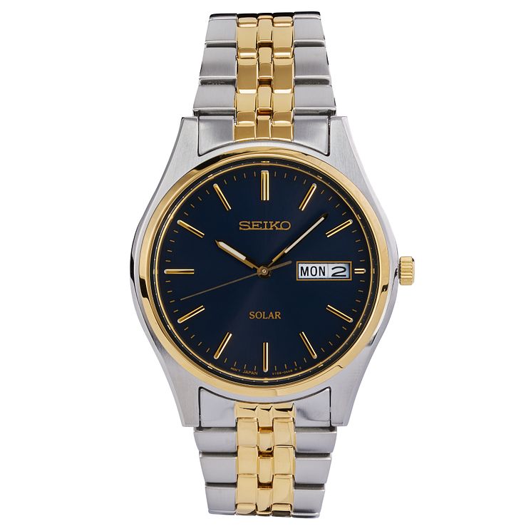 Seiko Mens Two Tone Black Dial Bracelet Watch