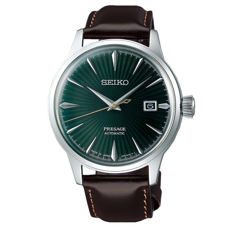 Seiko Presage Mens Dark Brown Leather Strap Watch