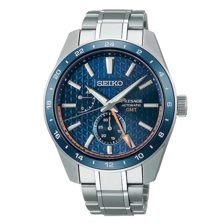 Seiko Presage Sharp Edged Gmt Mens Stainless Steel Watch