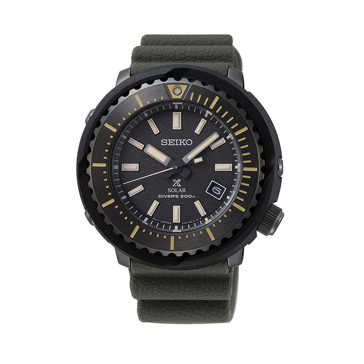 Seiko Prospex Mens Khaki Green Silicone Strap Watch