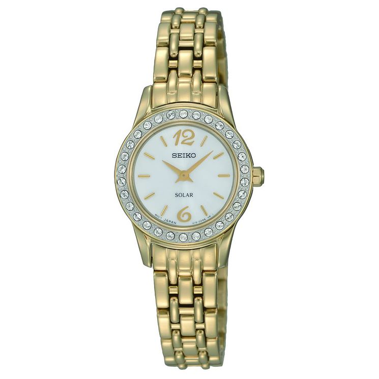 Seiko Solar Ladies Crystal Set Gold Plated Bracelet Watch