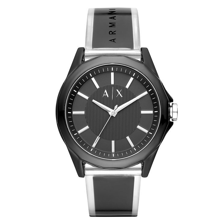 Armani Exchange Mens Black Pu Strap Watch