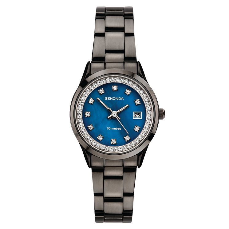 Sekonda Crystal Gunmetal Grey Tone Bracelet Watch