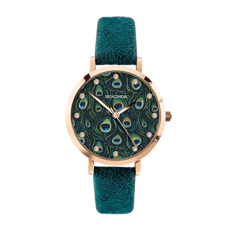 Sekonda Crystal Ladies Green Pu Strap Watch