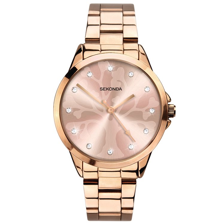 Sekonda Crystal Ladies Rose Gold Tone Bracelet Watch