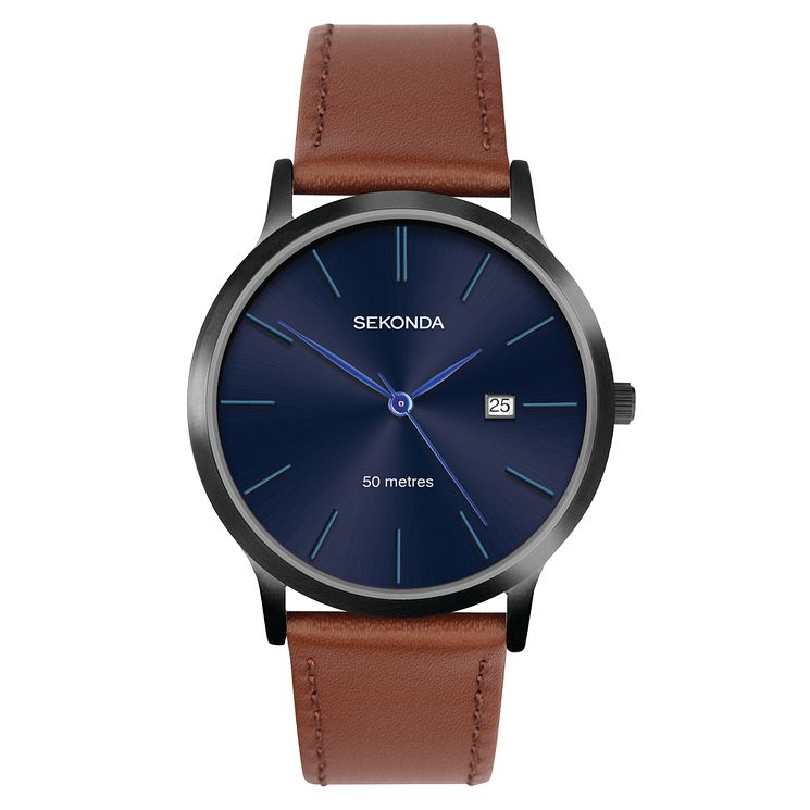 Sekonda Date Brown Leather Strap Watch