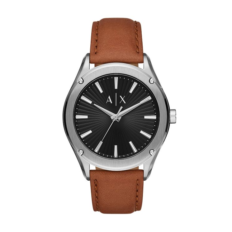 Armani Exchange Mens Brown Leather Strap Watch