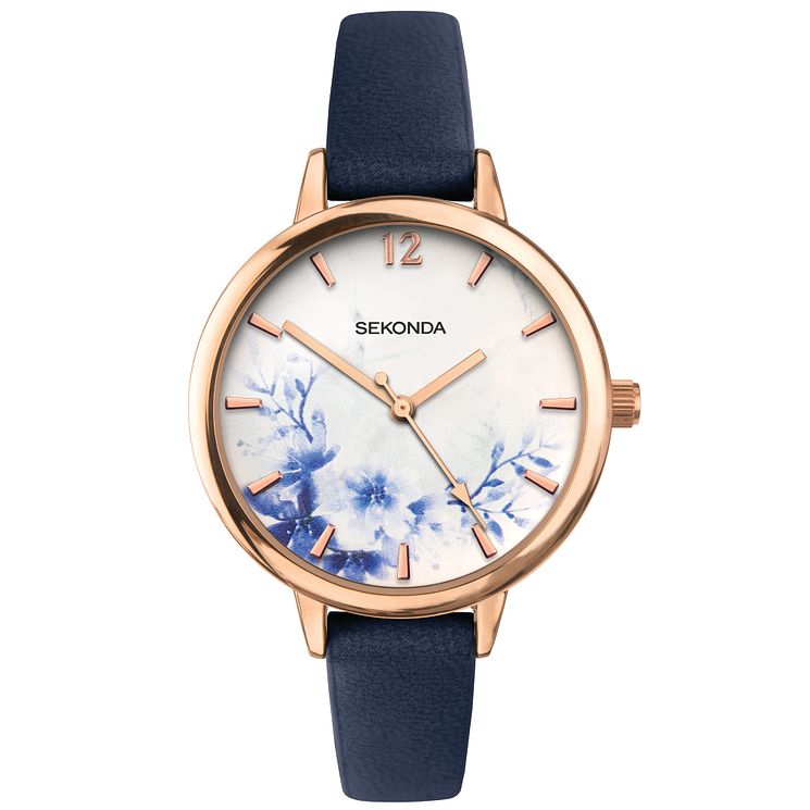 Sekonda Floral Dial Ladies Black Pu Strap Watch