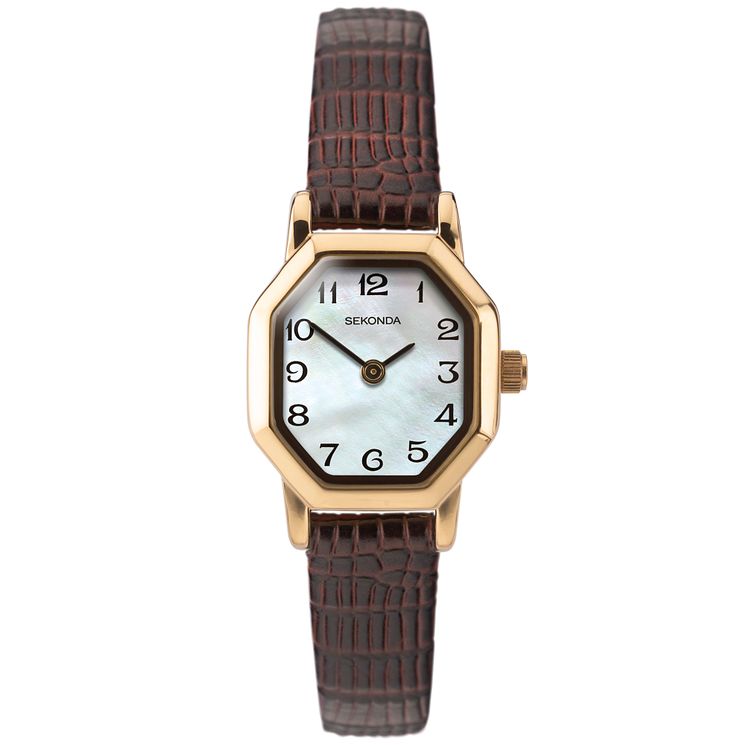 Sekonda Hexagon Ladies Brown Leather Strap Watch