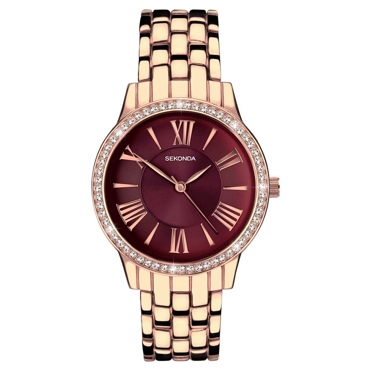 Sekonda Ladies Crystal Rose Gold Tone Bracelet Watch