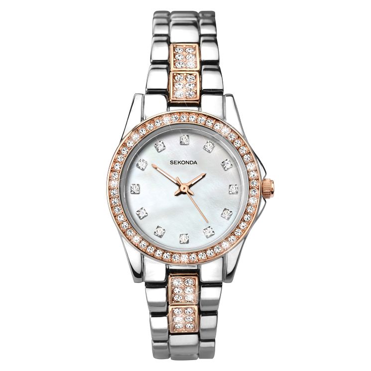 Sekonda Ladies Rose And Chrome Two Tone Stone Set Watch