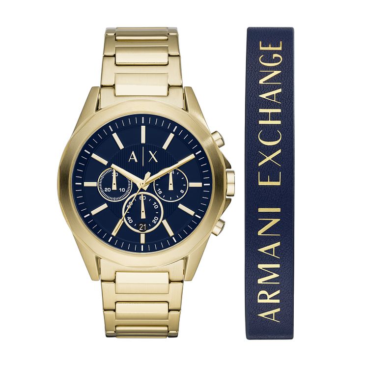 Armani Exchange Mens Gold Tone Watch Gift Set