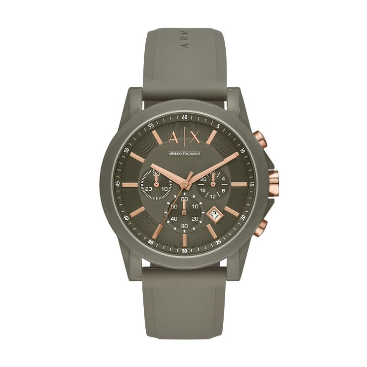 Armani Exchange Mens Green Silicone Strap Watch