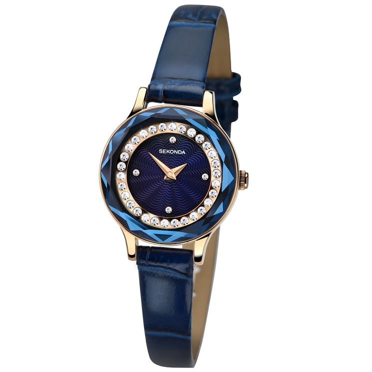Sekonda Ladies Stone Set Navy Blue Leather Strap Watch