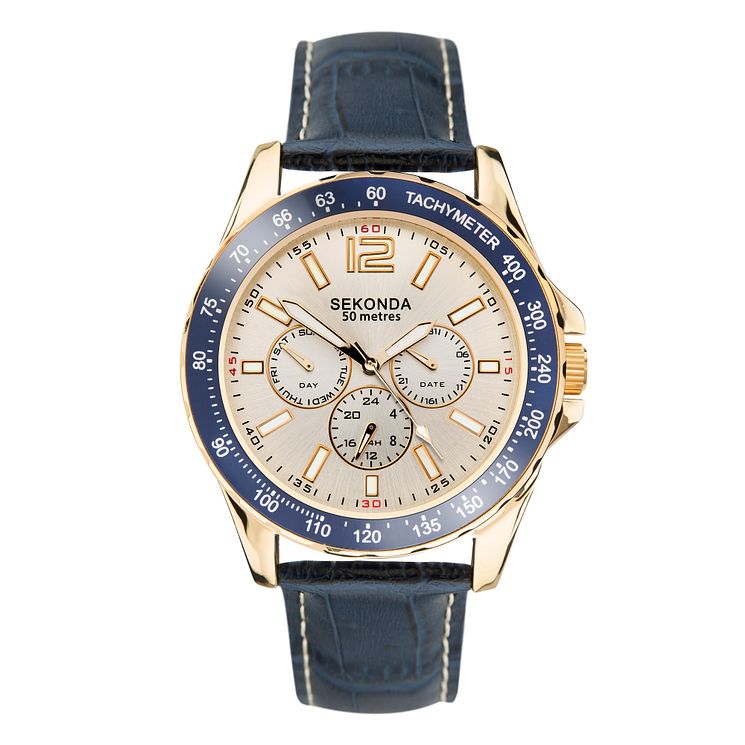 Sekonda Mens Blue Leather Strap Watch