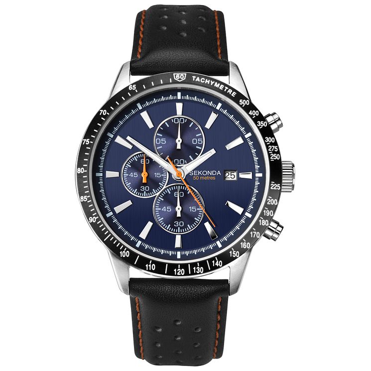 Sekonda Mens Dark Blue And Black Leather Strap Watch