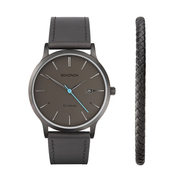 Sekonda Mens Grey Leather Watch Gift Set