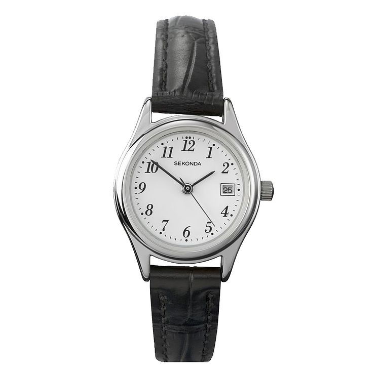 Sekonda White Dial Black Leather Strap Watch