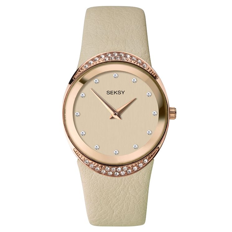 Seksy Beige Leather Strap Watch