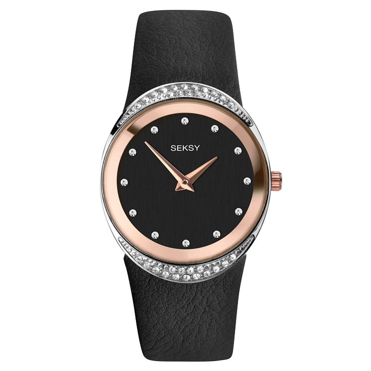 Seksy Black Leather Strap Watch