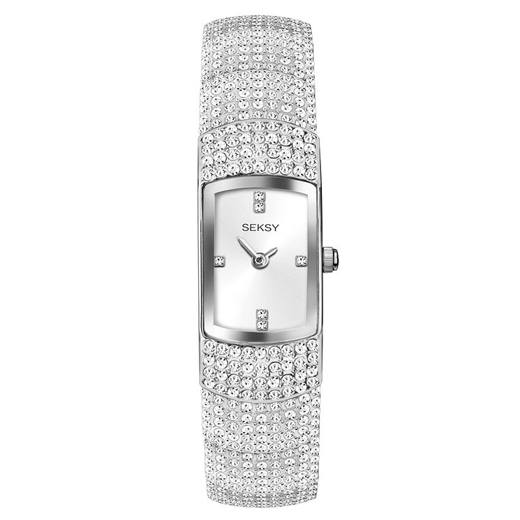 Seksy Rhodium Plated Stone Set Bracelet Watch