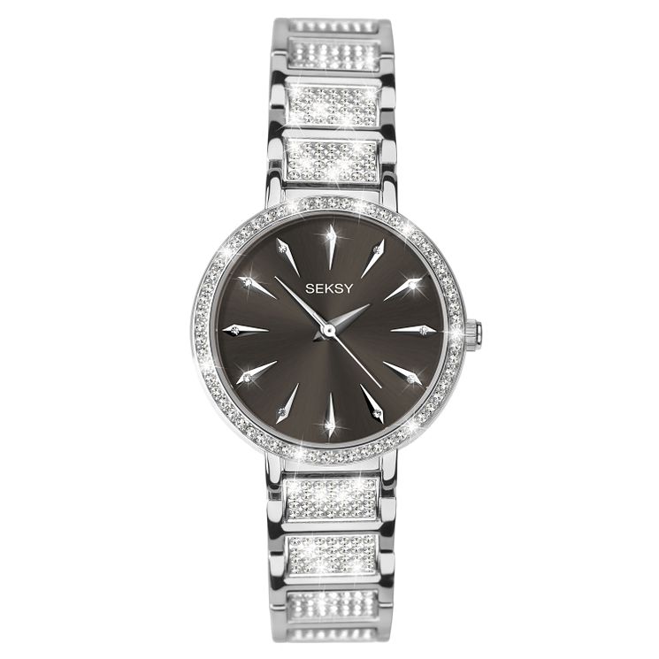 Seksy Silver Coloured Stone Set Bracelet Watch