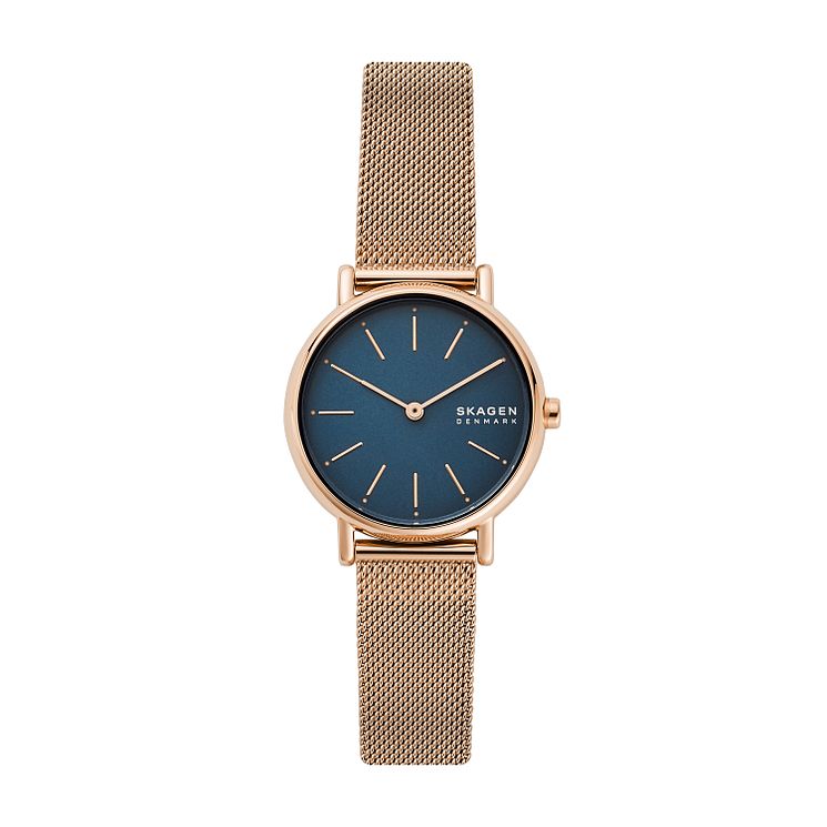 Skagen Ladies Blue Dial Rose Gold Tone Mesh Bracelet Watch