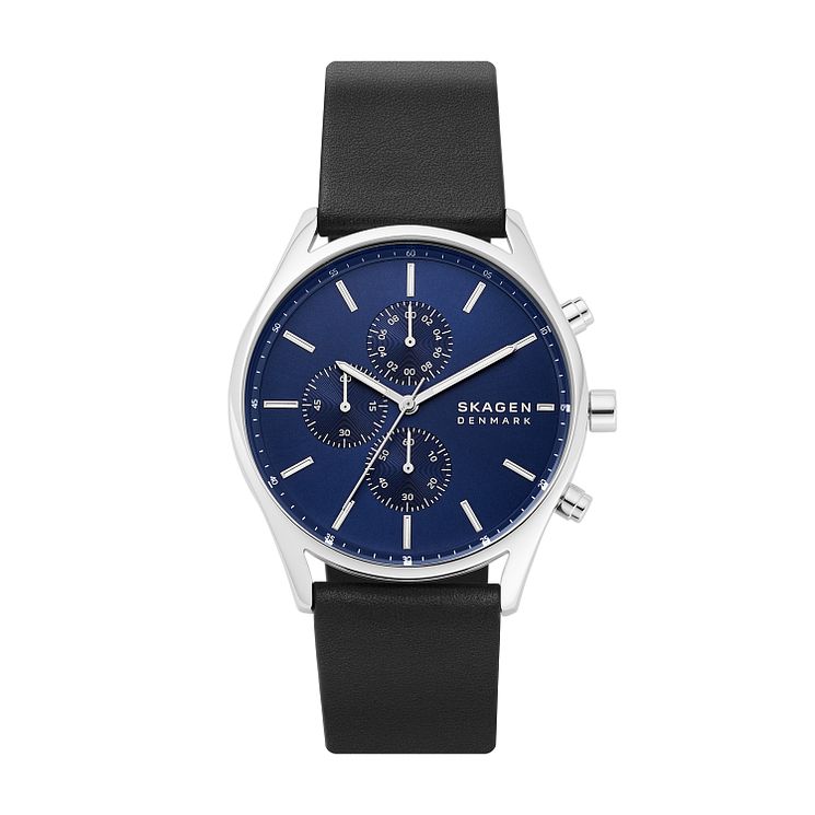 Skagen Mens Black Leather Strap Watch