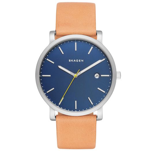 Skagen Mens Blue Dial Brown Leather Strap Watch