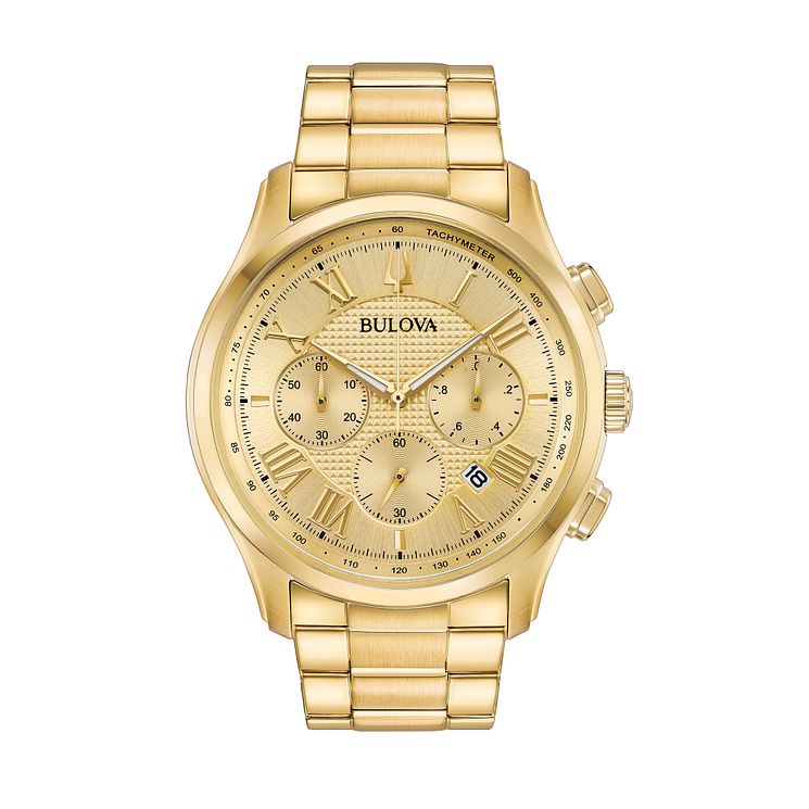 Bulova Chronograph Mens Gold Tone Bracelet Watch
