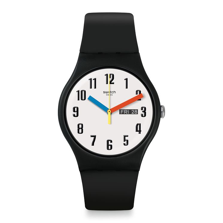 Swatch Elementary Unisex Black Silicone Strap Watch