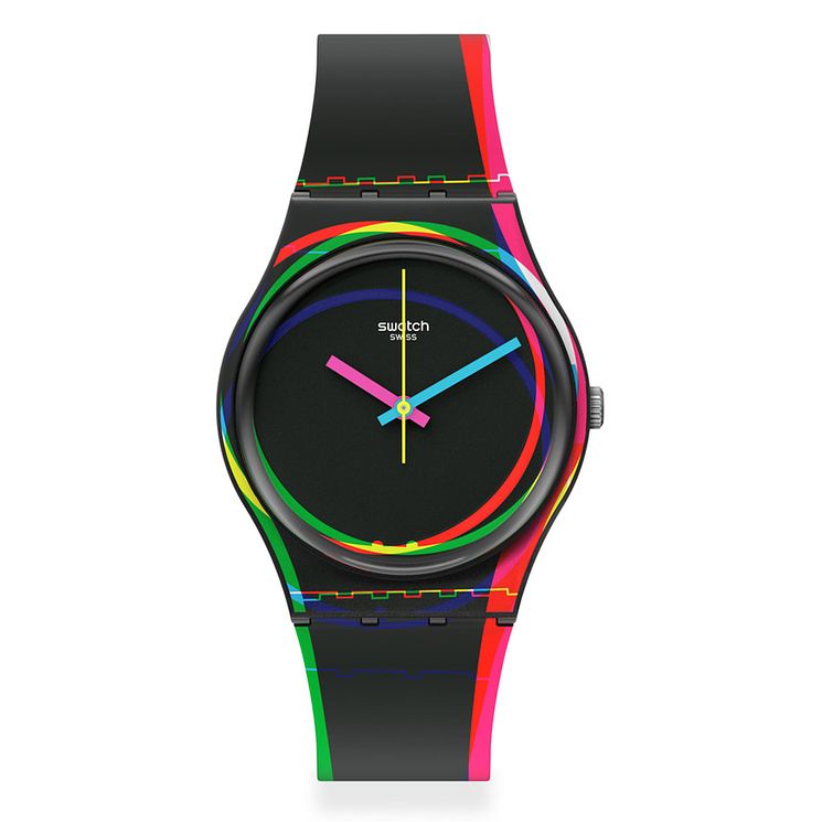 Swatch Red Shore Mens Black Silicone Strap Watch
