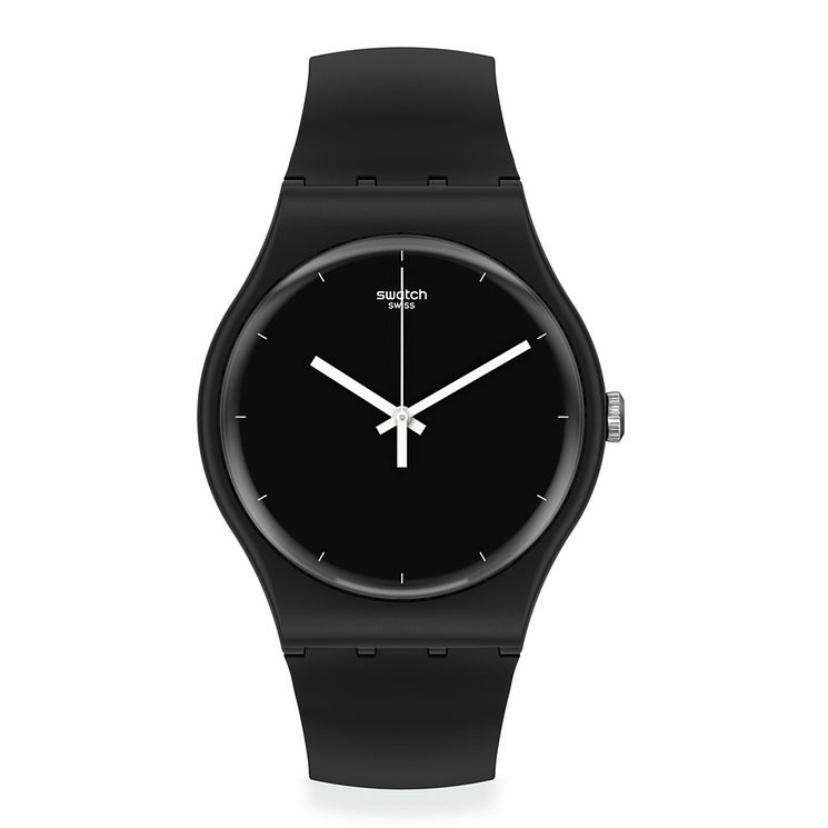 Swatch Think Time Mens Black Silicone Strap Watch