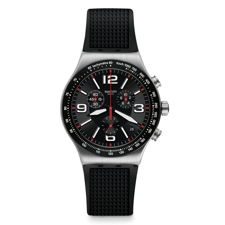 Swatch Very Dark Grid Black Silicone Strap Watch