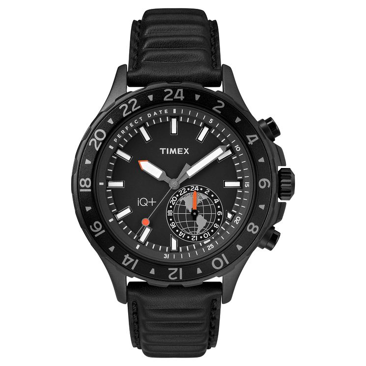 Timex Iq Mens Black Leather Strap Watch