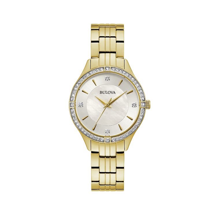 Bulova Crystal Ladies Yellow Gold Tone Bracelet Watch