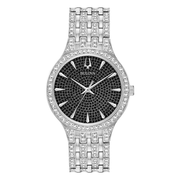 Bulova Crystal Mens Stainless Steel Bracelet Watch