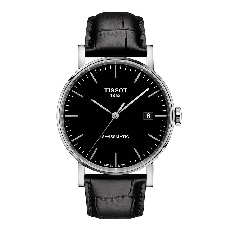 Tissot Everytime Mens Black Leather Strap Watch