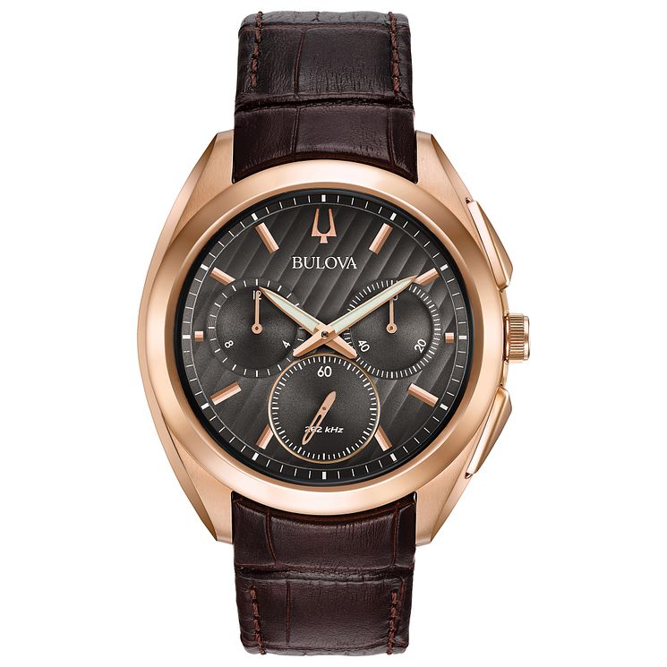Bulova Curv Mens Chronograph Rose Gold Plated Strap Watch