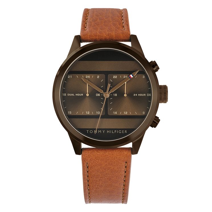 Tommy Hilfiger Icon Mens Brown Leather Strap Watch