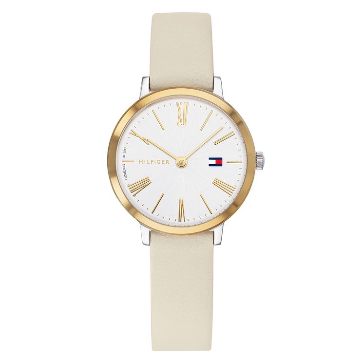 Tommy Hilfiger Ladies Cream Leather Strap Watch