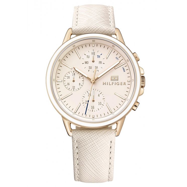 Tommy Hilfiger Ladies Cream Textured Leather Strap Watch