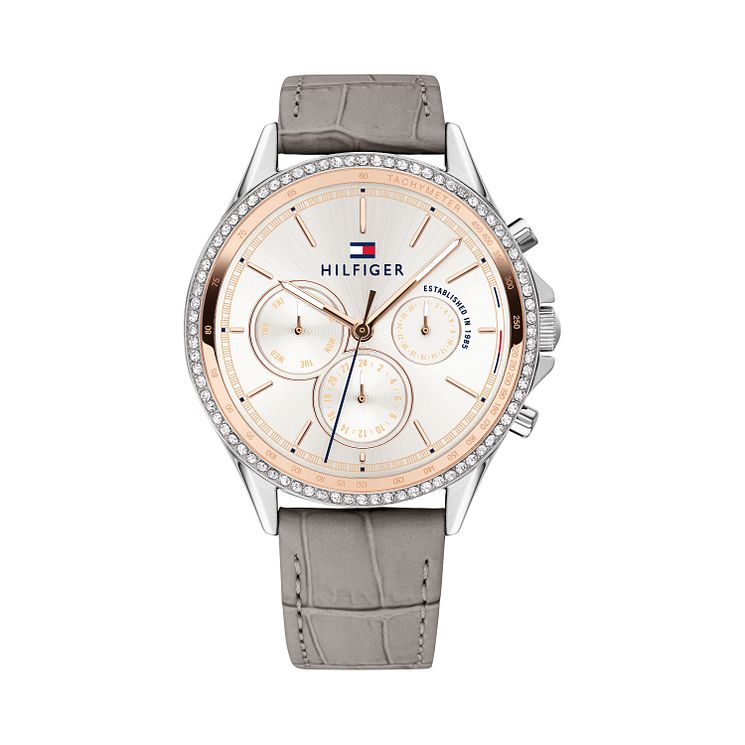 Tommy Hilfiger Ladies Grey Leather Silver Dial Watch