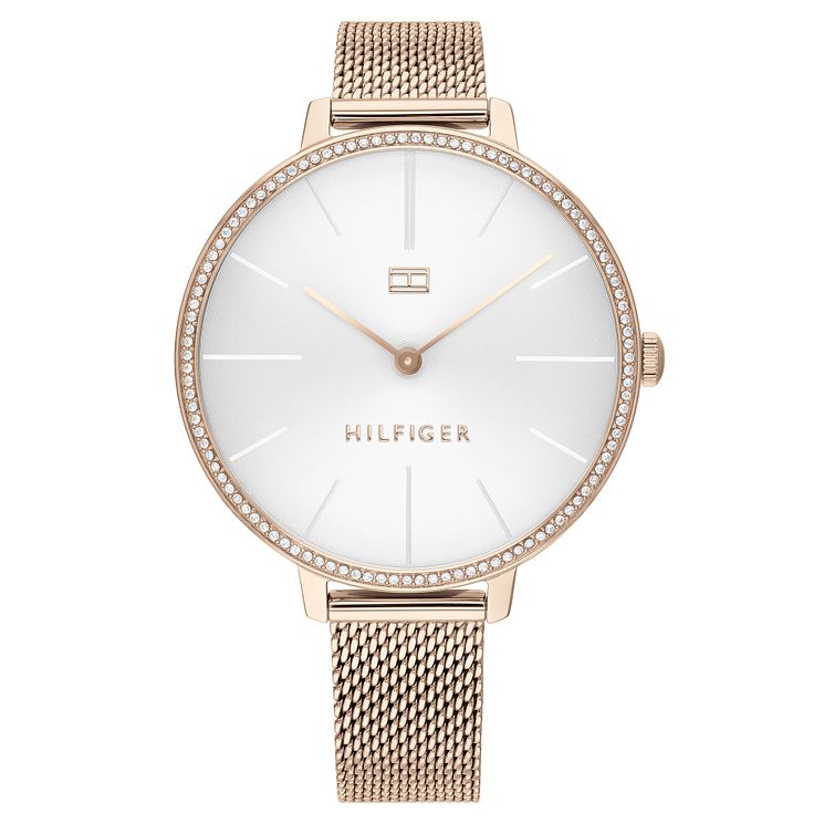Tommy Hilfiger Ladies Rose Gold Ip Mesh Bracelet Watch