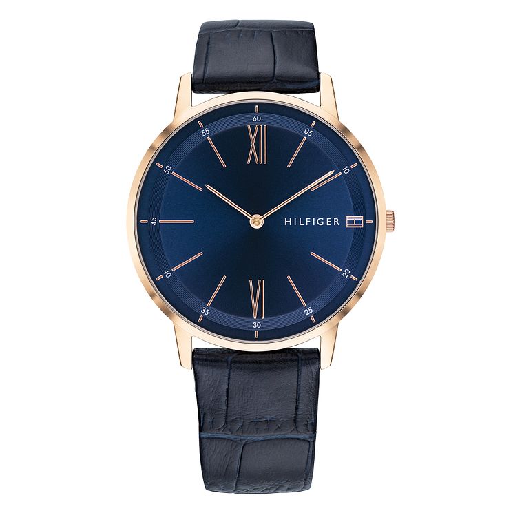 Tommy Hilfiger Mens Blue Leather Strap Watch