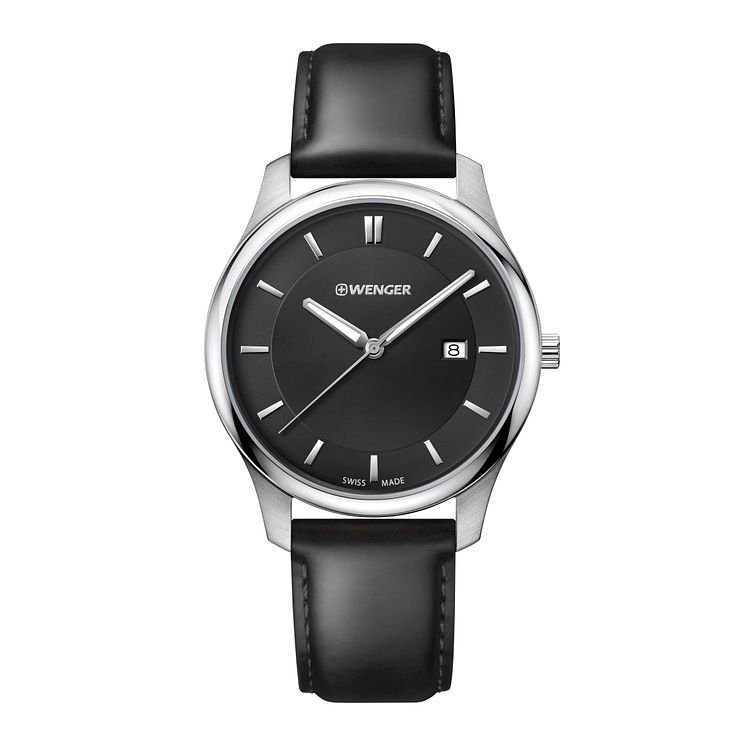 Wenger City Classic Mens Black Leather Strap Watch