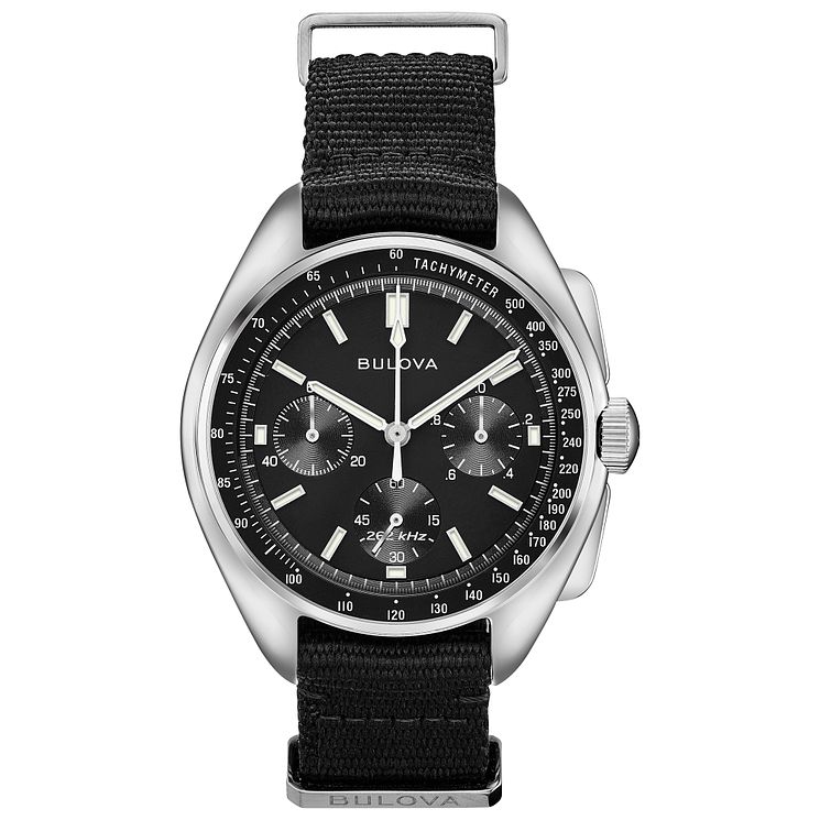 Bulova Lunar Pilot Mens Black Fabric Strap Watch
