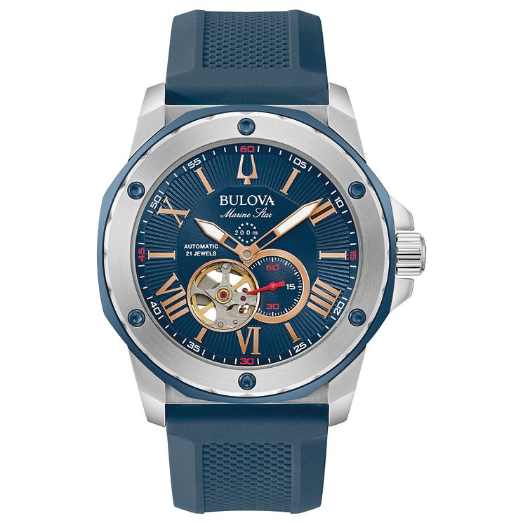 Bulova Marine Star Mens Blue Silicone Strap Watch