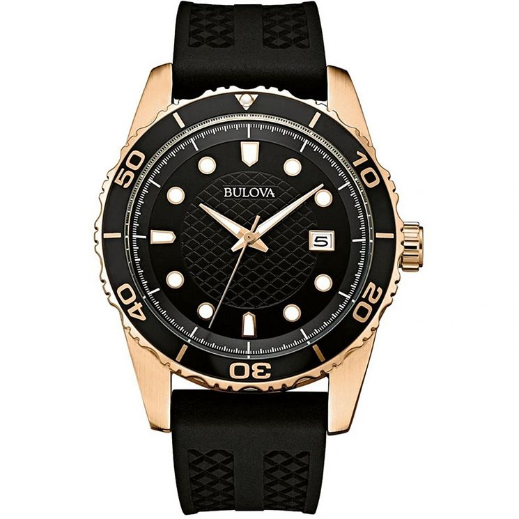 Bulova Mens Classic Sports Black Silicone Strap Watch