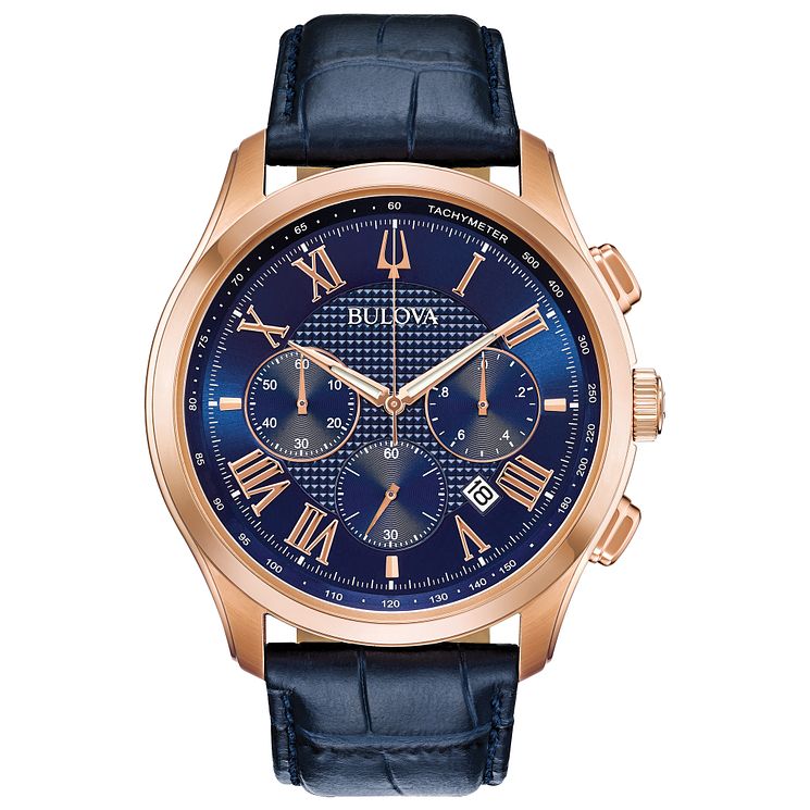 Bulova Mens Classic Wilton Blue Leather Strap Watch